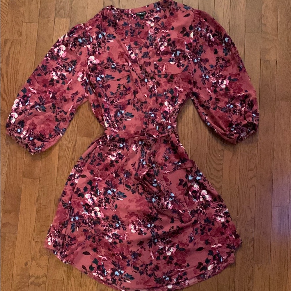 Torrid Pink and Black Wrap Midi Dress with Bishop Sleeves